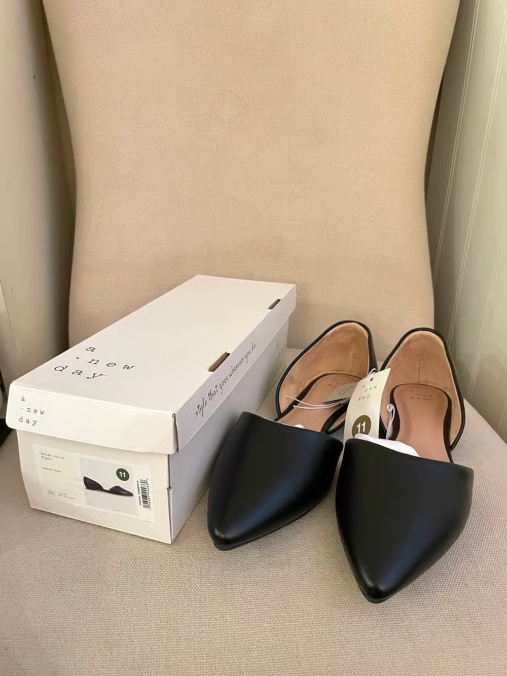 a new day Black Pointed D'Orsay Faux Leather Flats